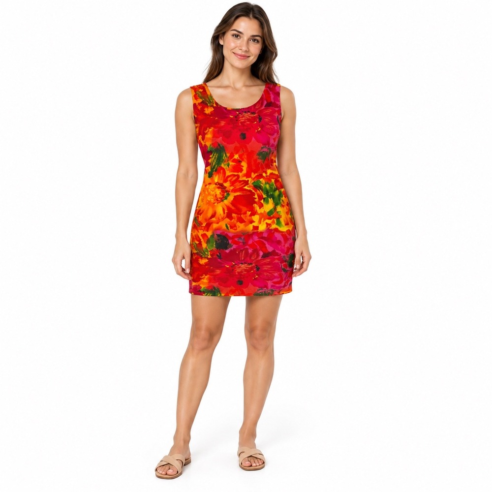 Jams World Hawaiian Heaven W304 Floral Shift Sheath Dress Sleeveless Size 3
